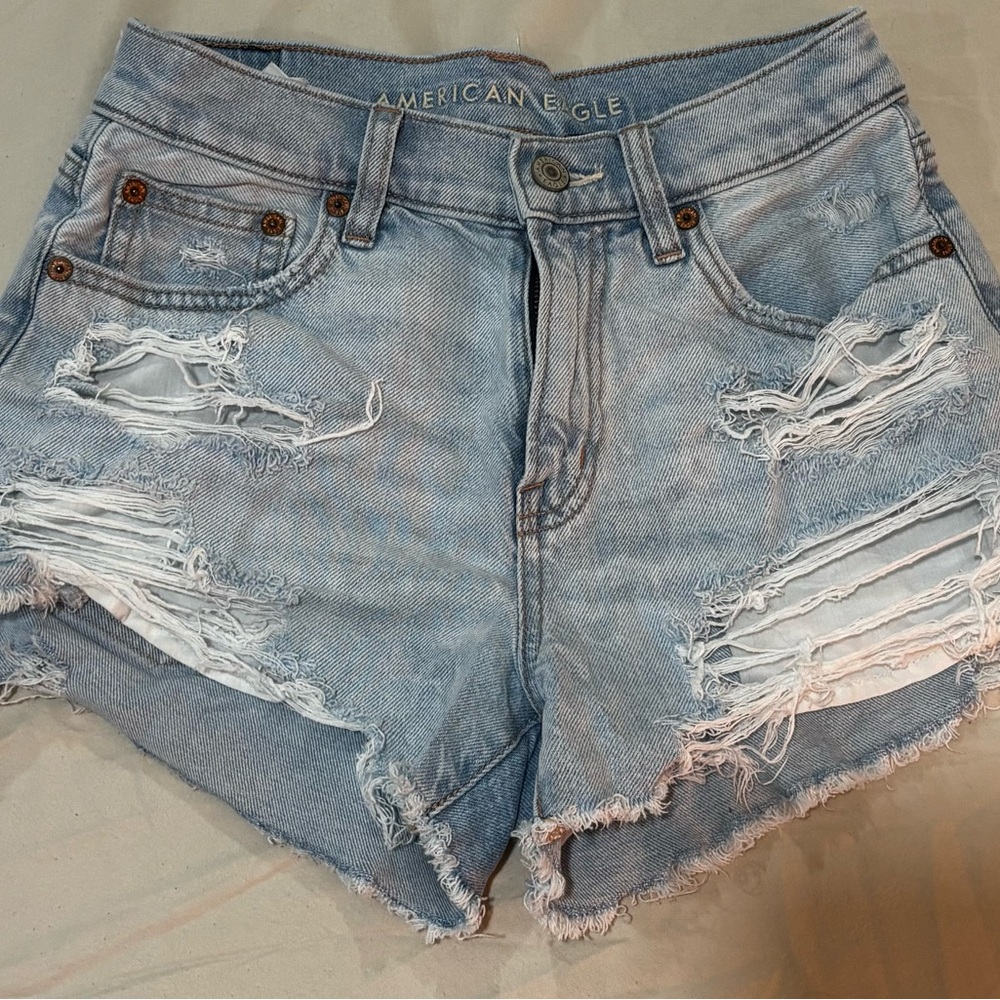 American Eagle Outfitters Light Blue Ripped Jean Shorts